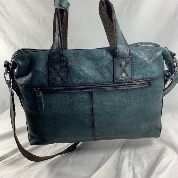 Genuine IVTG distressed blue leather briefcase messenger bag crossbody - Picture 3 of 16